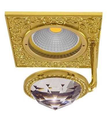 Квадратный точечный светильник с крупным кристаллом FEDE SAN SEBASTIAN CRYSTAL DE LUXE блестящее золото FD1033CLOB