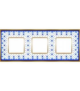 Рамка на 3 поста гор/верт FEDE VINTAGE PORCELAIN, BLUE LYS - Bright Gold FD01343AZOB
