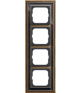 Рамка на 4 поста, ABB серия Династия, Латунь античная, черное стекло 1724-845-500