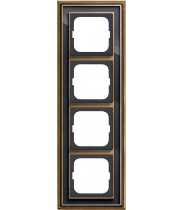 Рамка на 4 поста, ABB серия Династия, Латунь античная, черное стекло 1724-845-500