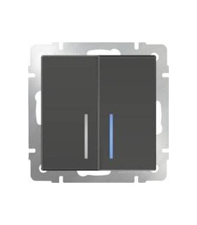 Выключатель двухклавишный с подсветкой Werkel, серо-коричневый WL07-SW-2G-LED