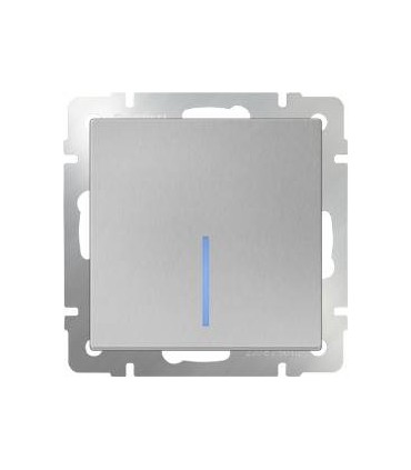 Выключатель одноклавишный проходной с подсветкой Werkel, серебряный WL06-SW-1G-2W-LED
