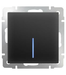 Выключатель одноклавишный проходной с подсветкой Werkel, черный матовый WL08-SW-1G-2W-LED