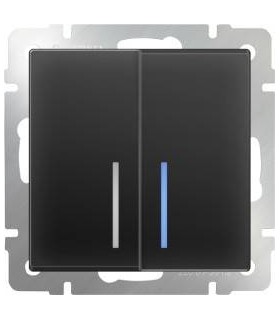 Выключатель двухклавишный проходной с подсветкой Werkel, черный матовый WL08-SW-2G-2W-LED