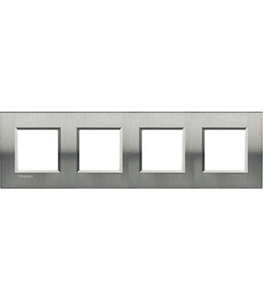 Рамка прямоугольная на 4 поста (2+2+2+2 модуля), BTicino LivingLight, Фактурная сталь LNA4802M4ACS
