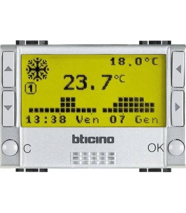 Электронный термостат Bticino LivingLight, алюминий NT4451