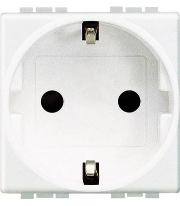 Розетка 2П + заземление (боков.) с защитными шторками, Bticino LivingLight (2 модуля), белый N4141