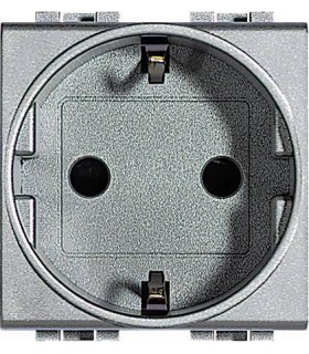 Розетка 2П + заземление (боков.) с защитными шторками, Bticino LivingLight (2 модуля), алюминий NT4141