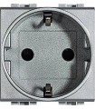 Розетка 2П + заземление (боков.) с защитными шторками, Bticino LivingLight (2 модуля), алюминий NT4141