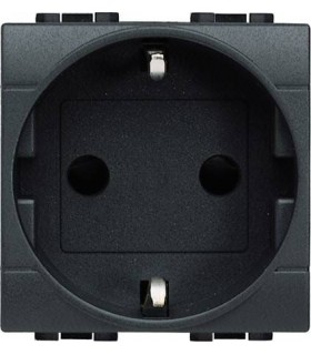 Розетка 2П + заземление (боков.) с защитными шторками, Bticino LivingLight (2 модуля), антрацит L4141