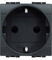 Розетка 2П + заземление (боков.) с защитными шторками, Bticino LivingLight (2 модуля), антрацит L4141