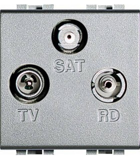 Тройная коаксиальная оконечная розетка для TV/RD/SAT, Bticino LivingLight (2 модуля), алюминий NT4210D
