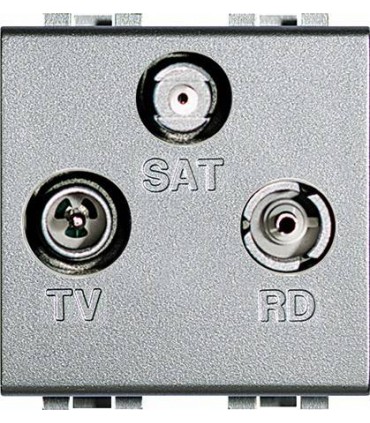 Тройная коаксиальная оконечная розетка для TV/RD/SAT, Bticino LivingLight (2 модуля), алюминий NT4210D