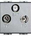 Тройная коаксиальная оконечная розетка для TV/RD/SAT, Bticino LivingLight (2 модуля), алюминий NT4210D