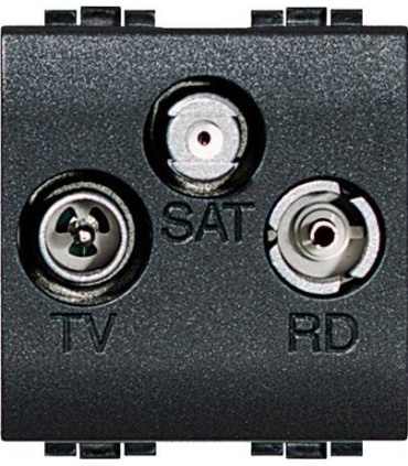 Тройная коаксиальная оконечная розетка для TV/RD/SAT, Bticino LivingLight (2 модуля), антрацит L4210D