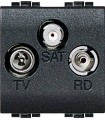 Тройная коаксиальная оконечная розетка для TV/RD/SAT, Bticino LivingLight (2 модуля), антрацит L4210D