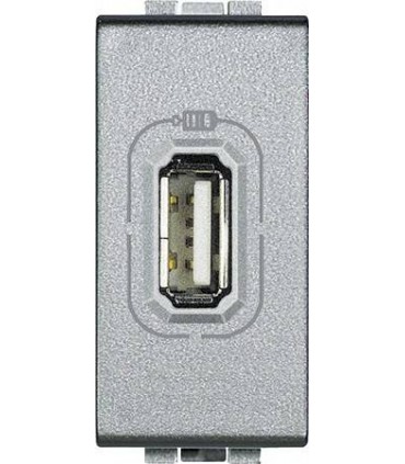 Розетка USB для зарядки электронных устройств, (1 модуль) Bticino LivingLight, алюминий NT4285C