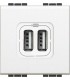Розетка 2хUSB для зарядки электронных устройств 5 В 1500 мА, (2 модуля) Bticino LivingLight, белый N4285C2