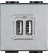 Розетка 2хUSB для зарядки электронных устройств 5 В 1500 мА, (2 модуля) Bticino LivingLight, алюминий NT4285C2