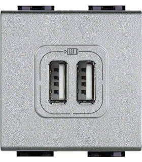 Розетка 2хUSB для зарядки электронных устройств 5 В 1500 мА, (2 модуля) Bticino LivingLight, алюминий NT4285C2