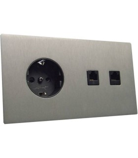 Розетка + 2 разъема RJ45 в сборе Fontini Font Barcelona 5.1 Collection, нержавеющая сталь 90C/Dffwx0