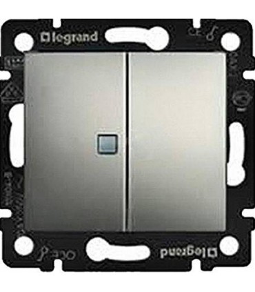 Выключатель двухклавишный с индикацией на 1 клавишу Legrand Valena, алюминий {PRODUCT_REFERENCE}