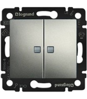 Выключатель двухклавишный с индикацией на 2 клавишы Legrand Valena, алюминий {PRODUCT_REFERENCE}