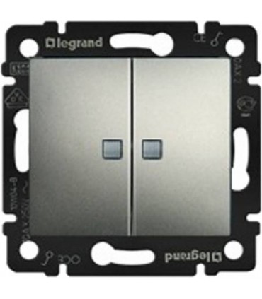 Выключатель двухклавишный с индикацией на 2 клавишы Legrand Valena, алюминий {PRODUCT_REFERENCE}