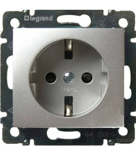 Силовая розетка 2К+3 с защитными шторками на винтах Legrand Valena, алюминий {PRODUCT_REFERENCE}