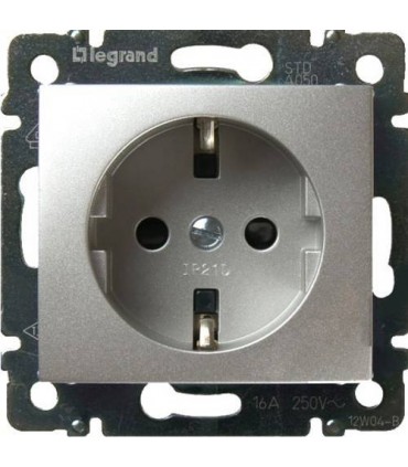 Силовая розетка 2К+3 с защитными шторками на винтах Legrand Valena, алюминий {PRODUCT_REFERENCE}