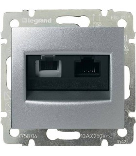 Двойная розетка RJ 45 Кат. 5е/6 UTP + RJ 11 Legrand Valena, алюминий {PRODUCT_REFERENCE}