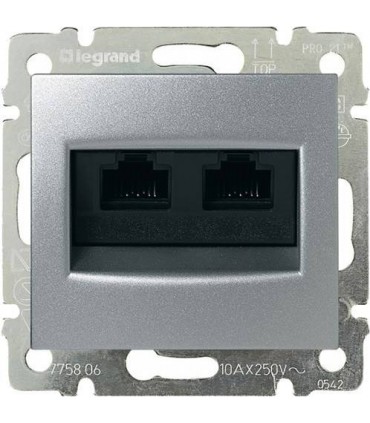 Информационная розетка RJ 45 - категория 5e - UTP - 2 выхода - с захватами Legrand Valena, алюминий {PRODUCT_REFERENCE}
