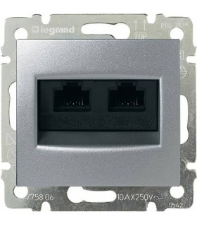 Информационная розетка RJ 45 - категория 5e - UTP - 2 выхода - на винтах Legrand Valena, алюминий {PRODUCT_REFERENCE}