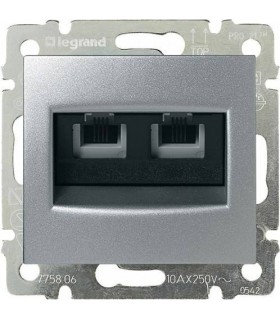Телефонная розетка RJ 11 - 4 контакта - 2 выхода Legrand Valena, алюминий {PRODUCT_REFERENCE}
