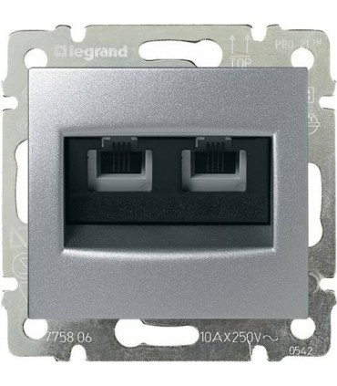 Телефонная розетка RJ 11 - 4 контакта - 2 выхода Legrand Valena, алюминий {PRODUCT_REFERENCE}