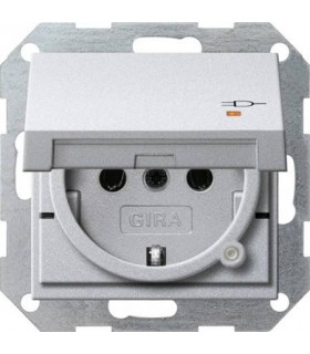Накладка розетки с/з 1-ая с лампой и откидной крышкой Gira System 55, алюминий 276326