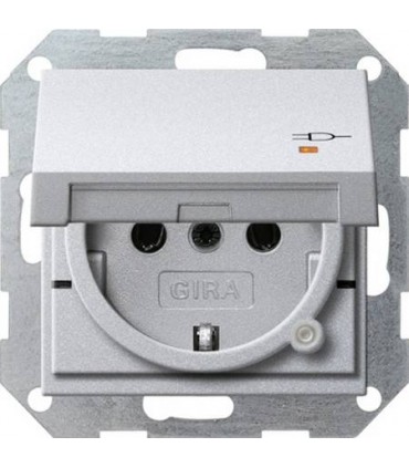 Накладка розетки с/з 1-ая с лампой и откидной крышкой Gira System 55, алюминий 276326