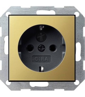 Розетка с/з с защитными шторками Gira System 55, латунь/антрацит 0453604