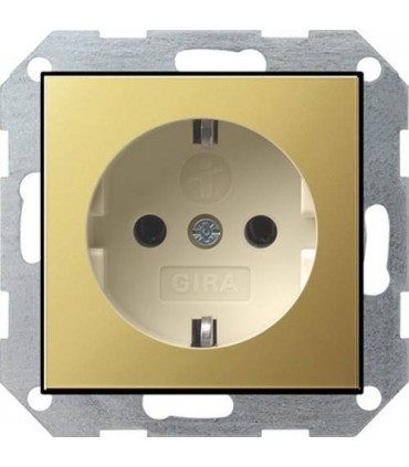 Розетка с/з с защитными шторками Gira System 55, латунь/кремовый 0453614