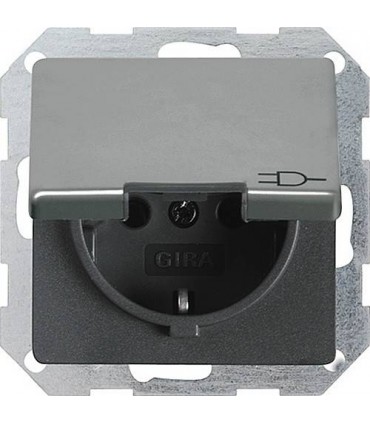 Розетка с/з с кышкой Gira System 55, сталь 045420