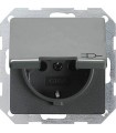 Розетка с/з с кышкой Gira System 55, сталь 045420