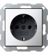 Розетка 2к+3 16А с защитными шторками Gira System 55, хром/черный 0453605