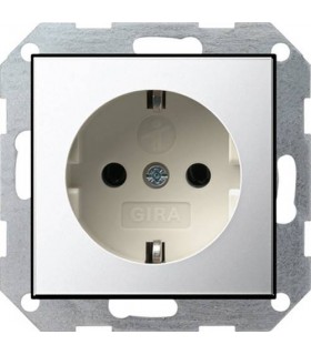 Розетка 2к+3 16А с защитными шторками Gira System 55, хром/кремовый 0453615
