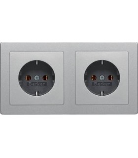 Штепсельная розетка SCHUKO, 2-местная с рамкой Berker Q.1, алюминий с эффектом бархата 47206084