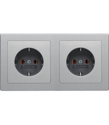 Штепсельная розетка SCHUKO, 2-местная с рамкой Berker Q.1, алюминий с эффектом бархата 47206084