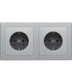Штепсельная розетка SCHUKO, 2-местная с рамкой Berker Q.1, алюминий с эффектом бархата 47206084