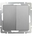 Выключатель двухклавишный проходной Werkel, серебряный рифленый WL09-SW-2G-2W