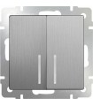 Выключатель двухклавишный с подсветкой Werkel, серебряный рифленый WL09-SW-2G-LED