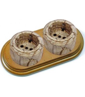 Розетка двойная с рамкой в сборе Fontini Garby, фарфор Reggia, рамка бук 30202152/30802212