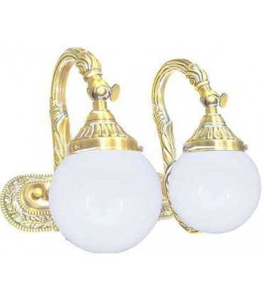 Двойной настенный светильник из латуни с плафоном FEDE SAN MARINO II, gold white patina FD1186SOP